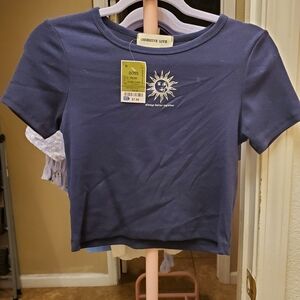 Obsessive Love Navy Sun Graphic Crop Tee
